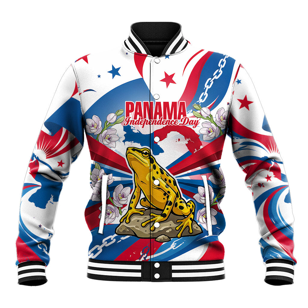 Panama Independence Day Baseball Jacket Flag Map Bridge Canal Ship - Golden Frog