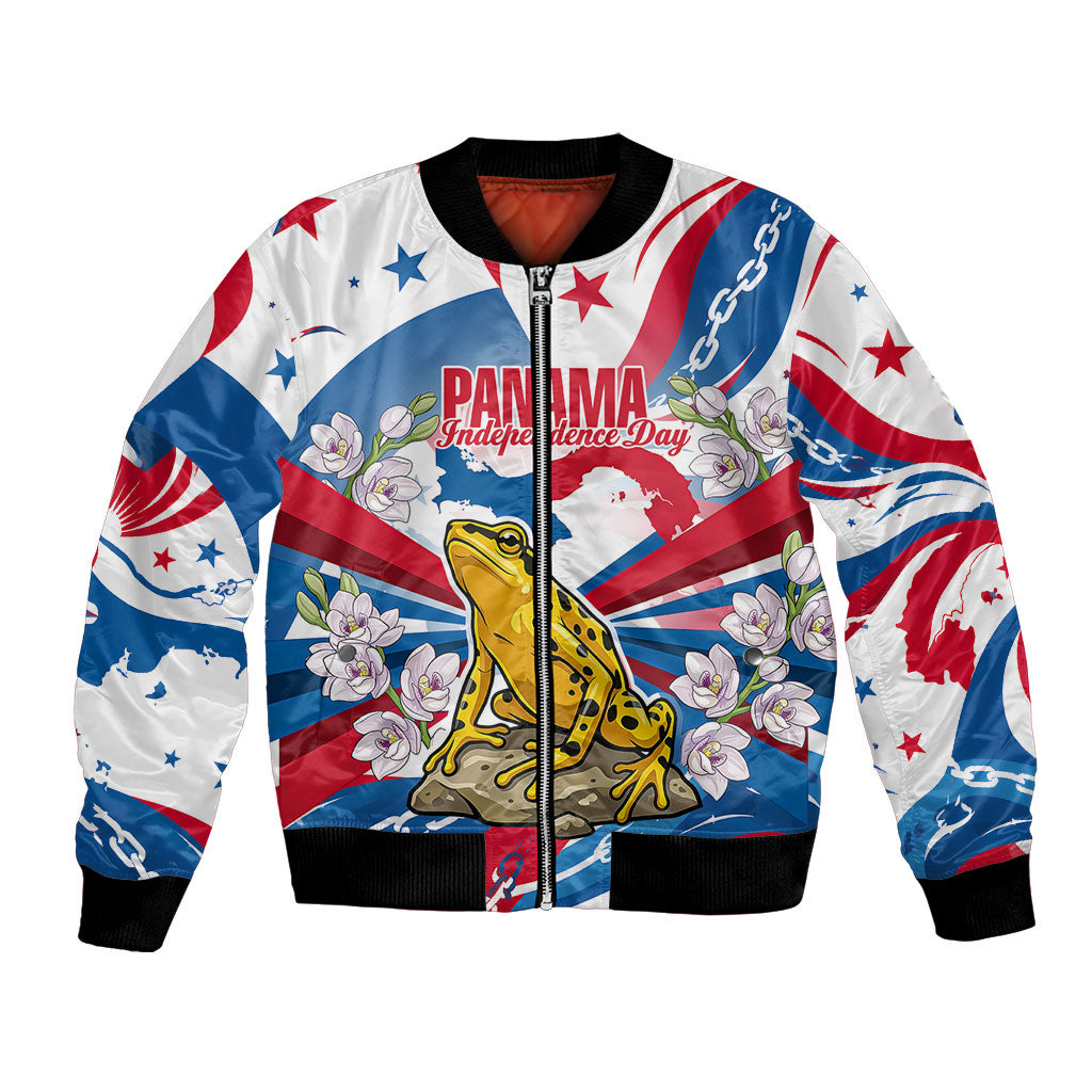 Panama Independence Day Bomber Jacket Flag Map Bridge Canal Ship - Golden Frog
