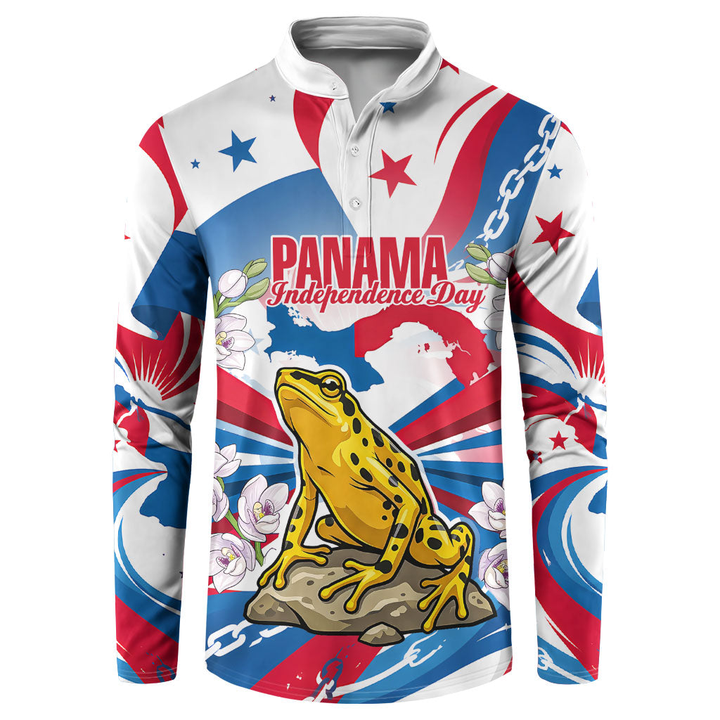 Panama Independence Day Button Sweatshirt Flag Map Bridge Canal Ship - Golden Frog