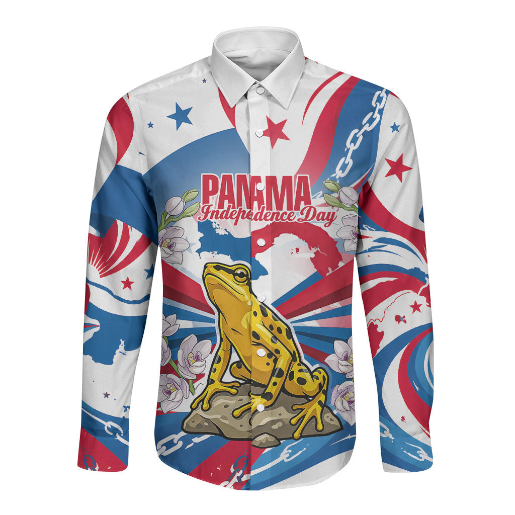 Panama Independence Day Long Sleeve Button Shirt Flag Map Bridge Canal Ship - Golden Frog