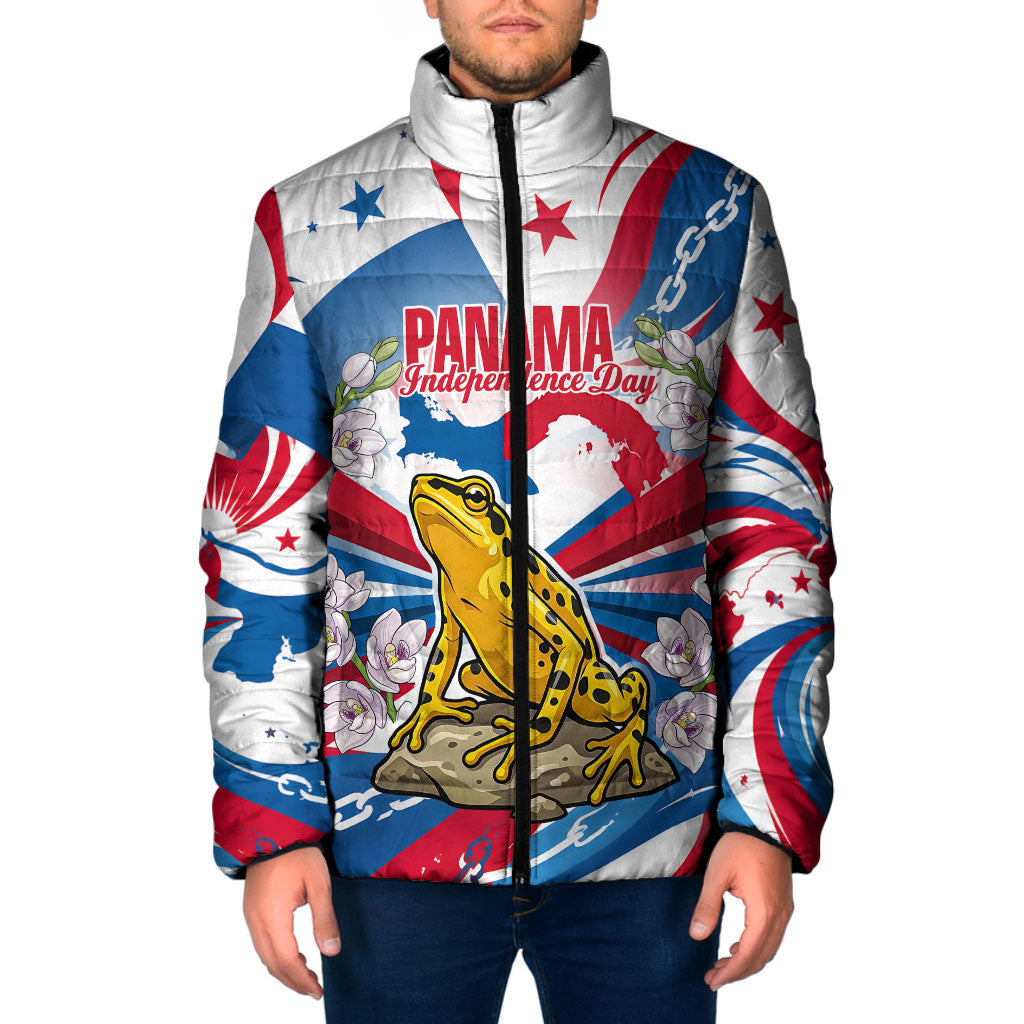 Panama Independence Day Padded Jacket Flag Map Bridge Canal Ship - Golden Frog