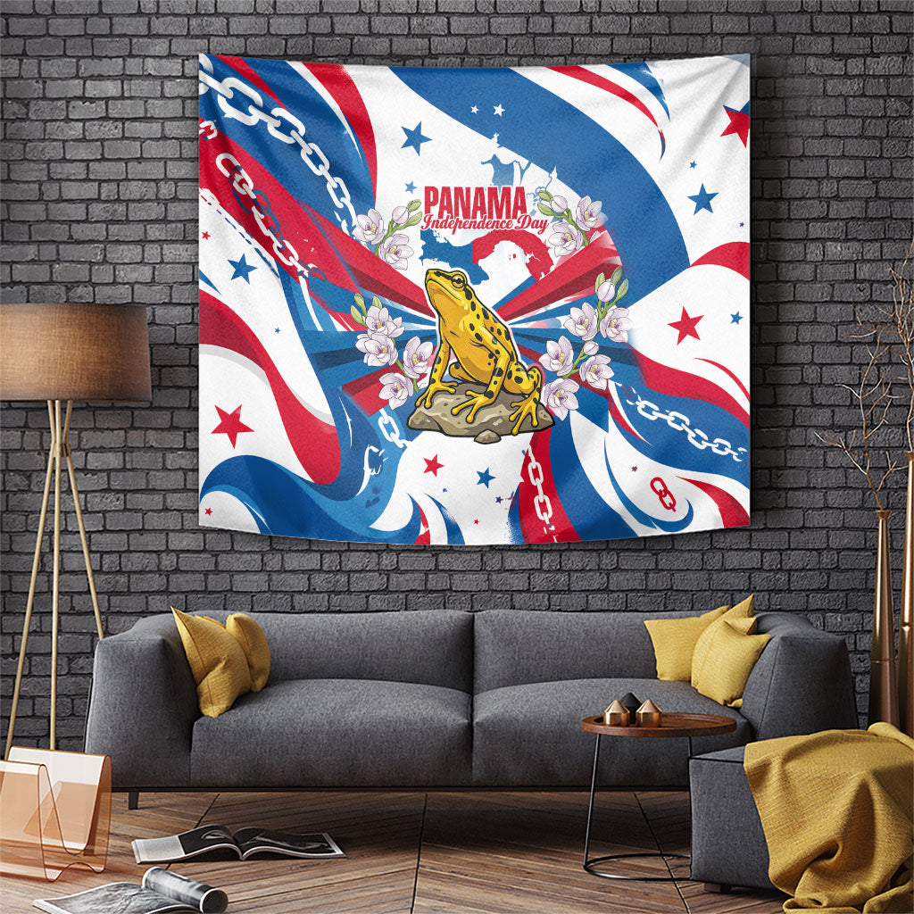 Panama Independence Day Tapestry Flag Map Bridge Canal Ship - Golden Frog
