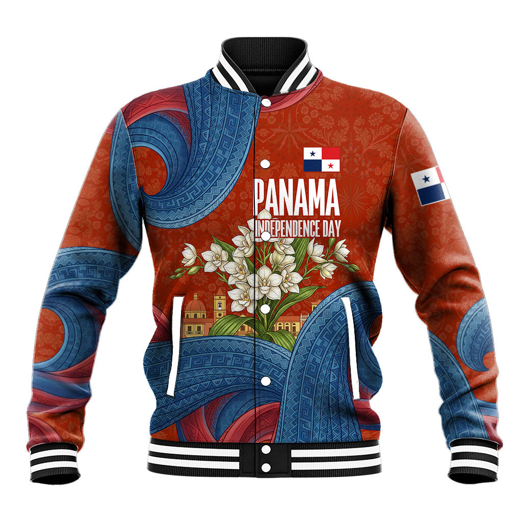 Panama Independence Day Baseball Jacket Flag Pollera Dancer Holy Spirit Orchid