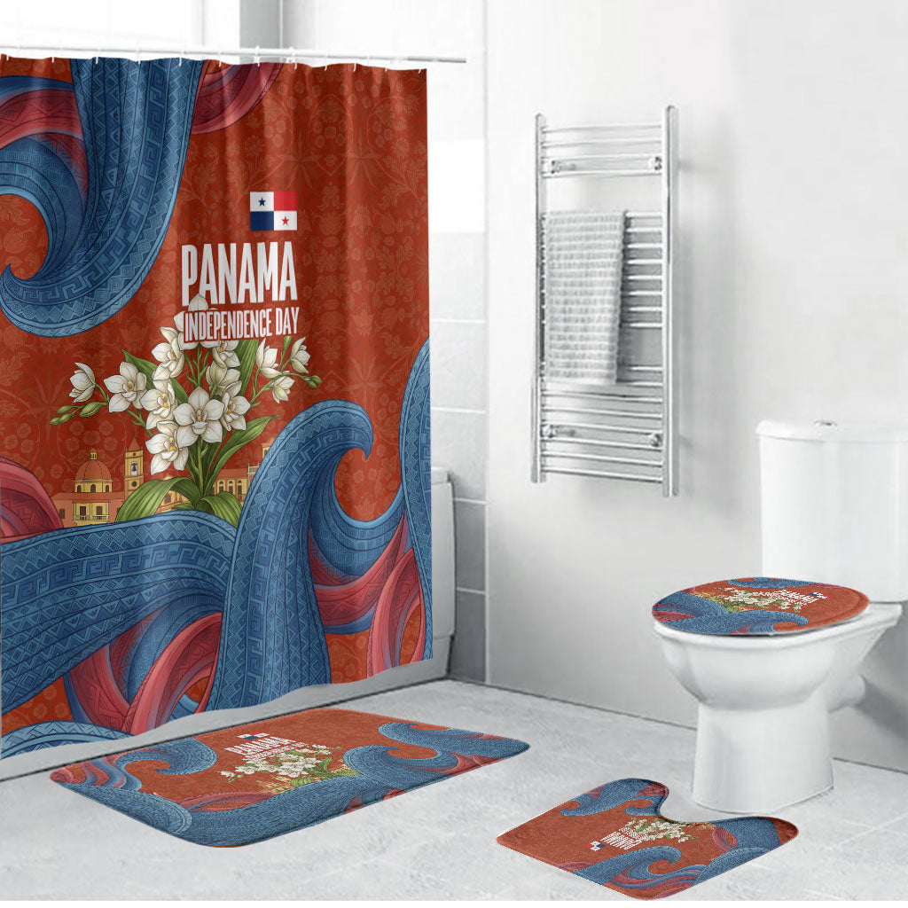 Panama Independence Day Bathroom Set Flag Pollera Dancer Holy Spirit Orchid