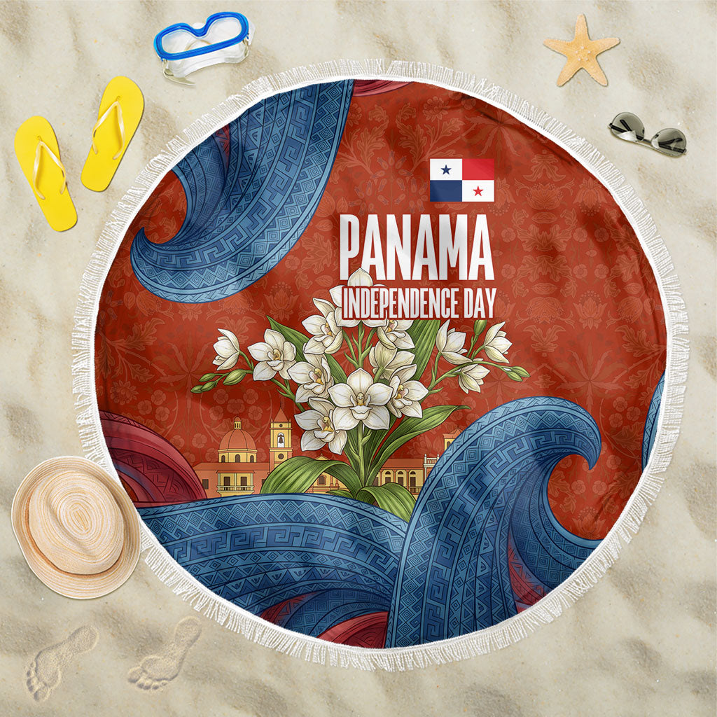 Panama Independence Day Beach Blanket Flag Pollera Dancer Holy Spirit Orchid