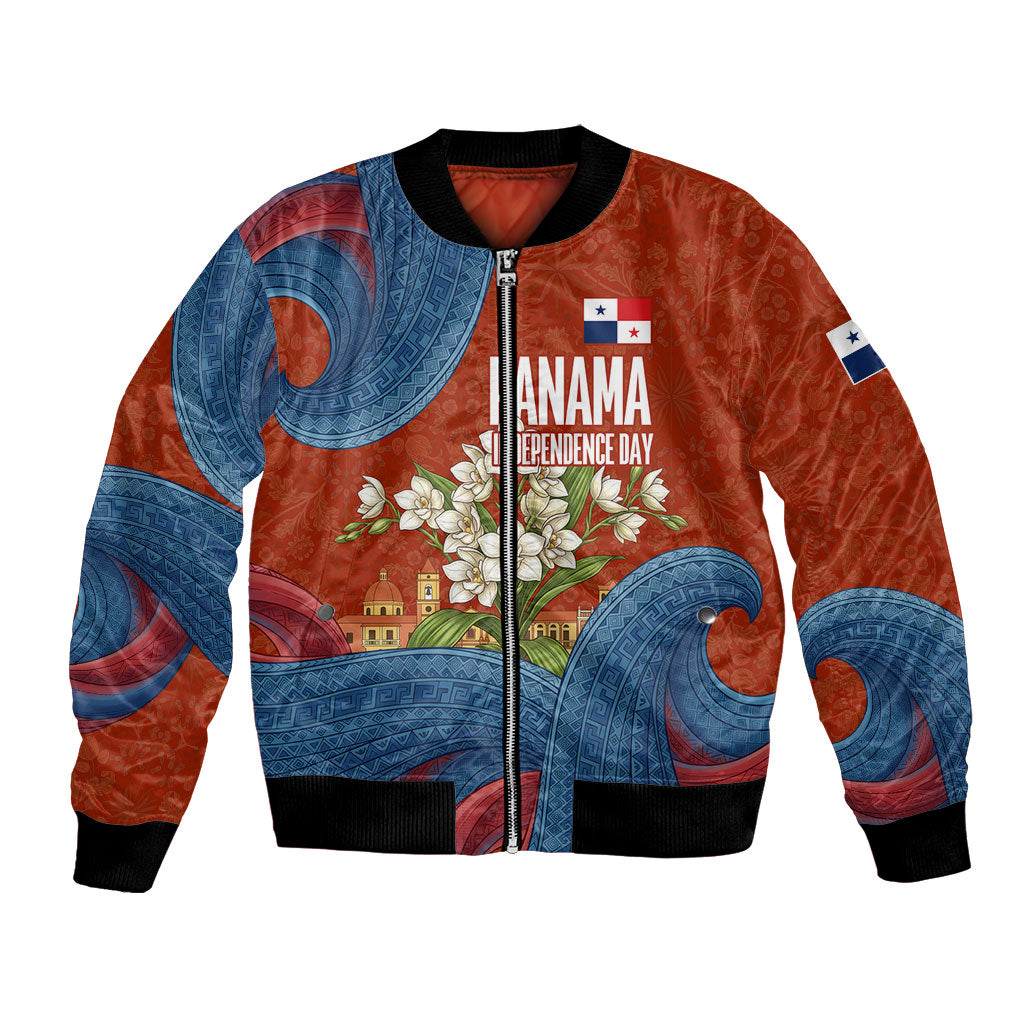 Panama Independence Day Bomber Jacket Flag Pollera Dancer Holy Spirit Orchid