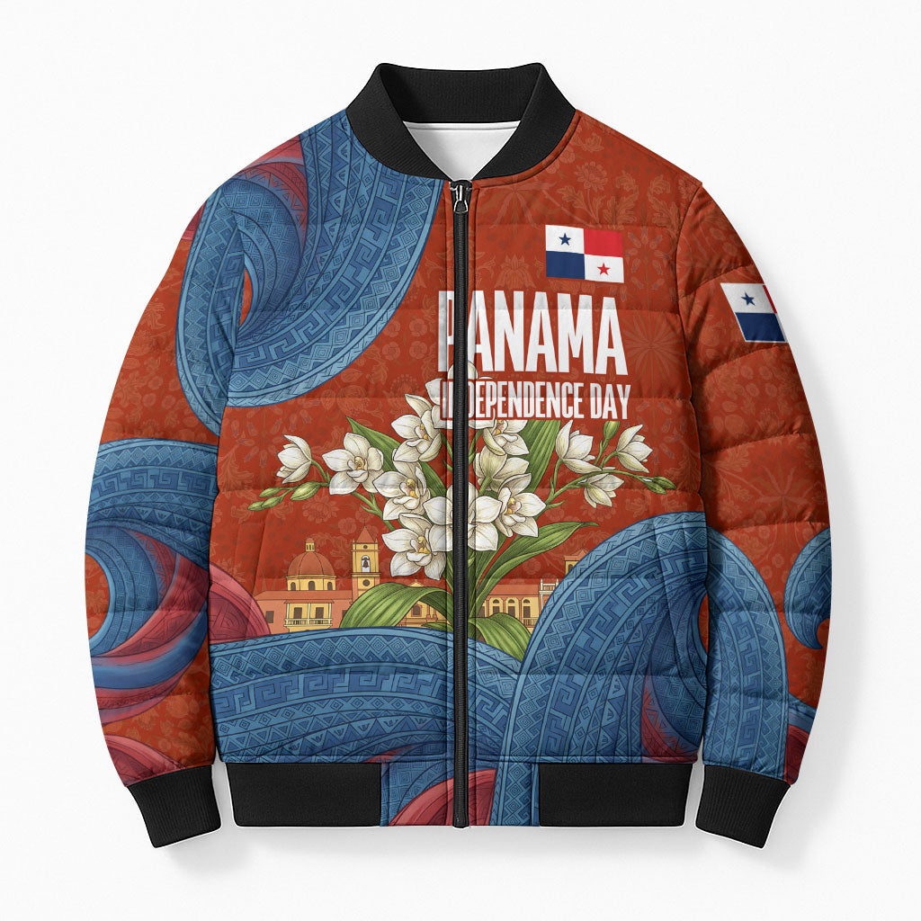 Panama Independence Day Bomber Puffer Jacket Flag Pollera Dancer Holy Spirit Orchid