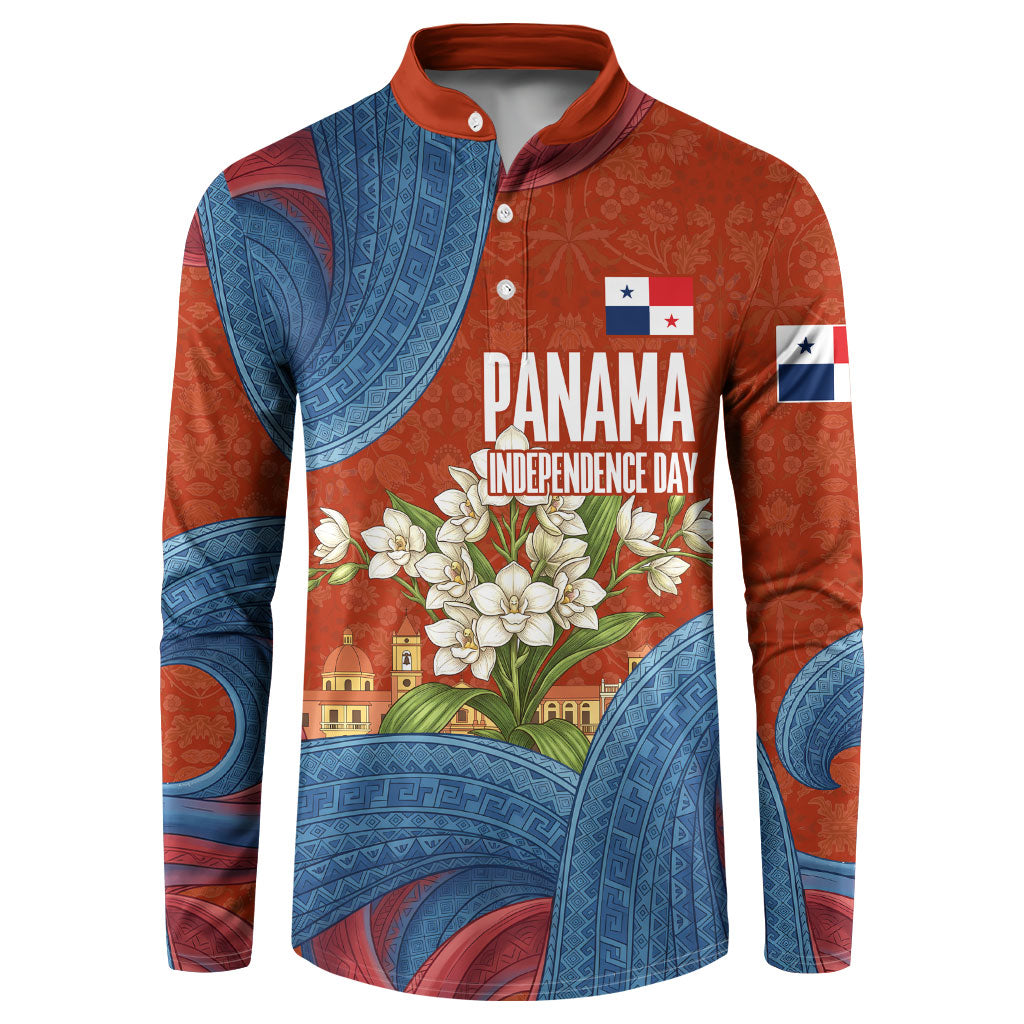 Panama Independence Day Button Sweatshirt Flag Pollera Dancer Holy Spirit Orchid