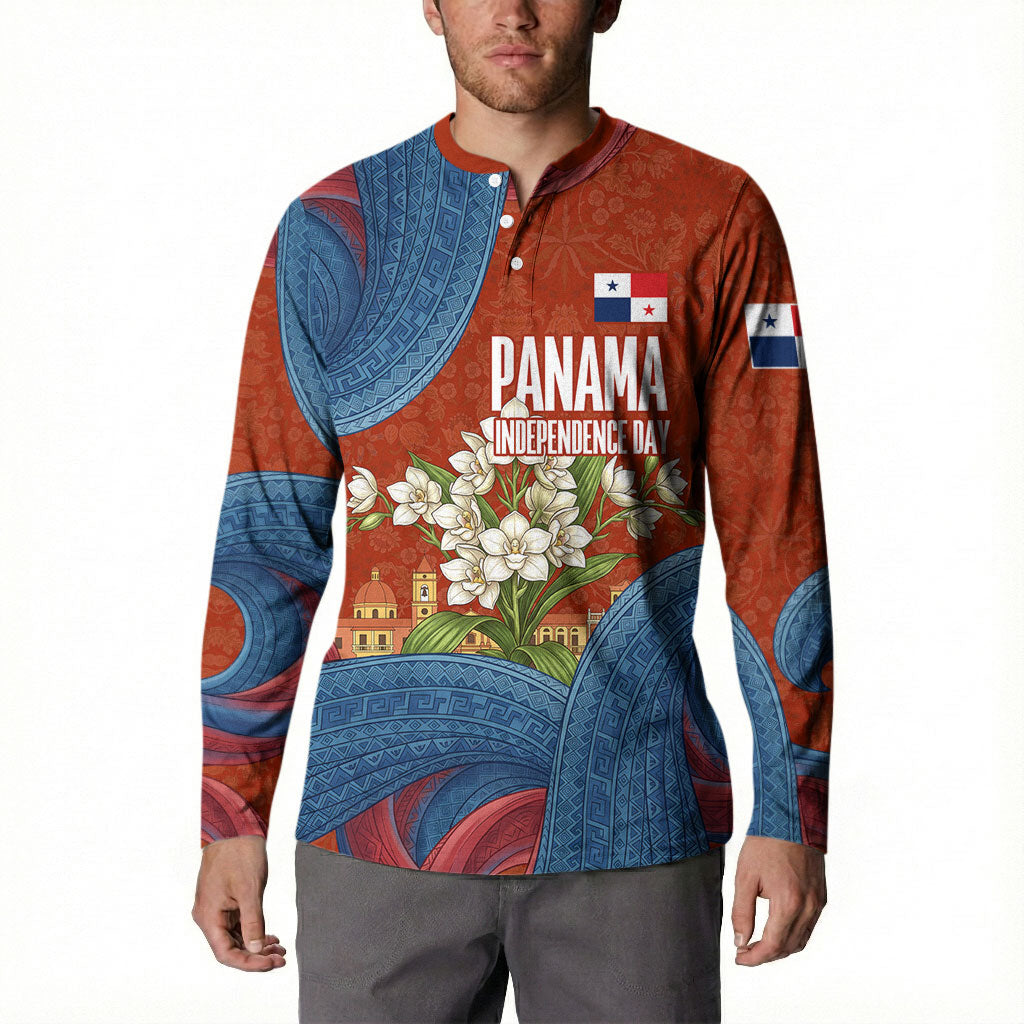Panama Independence Day Button Sweatshirt Flag Pollera Dancer Holy Spirit Orchid