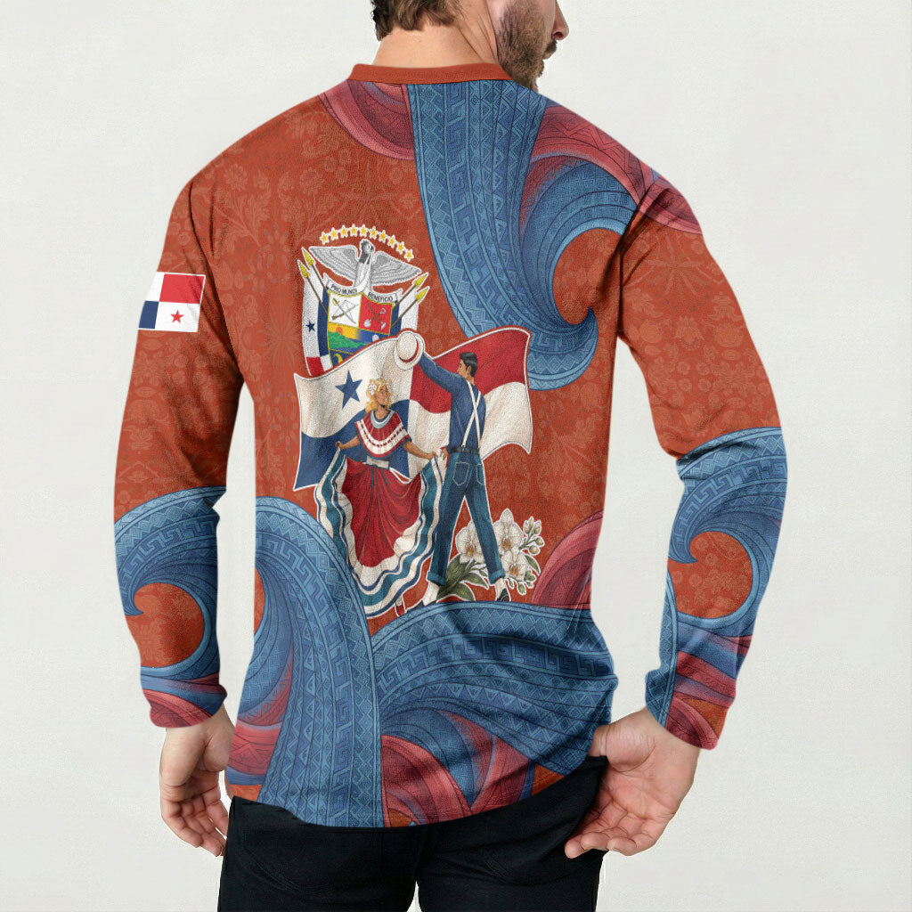 Panama Independence Day Button Sweatshirt Flag Pollera Dancer Holy Spirit Orchid