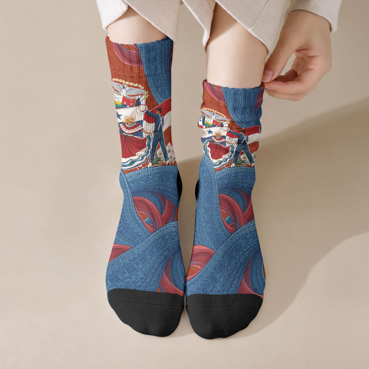 Panama Independence Day Crew Socks Flag Pollera Dancer Holy Spirit Orchid