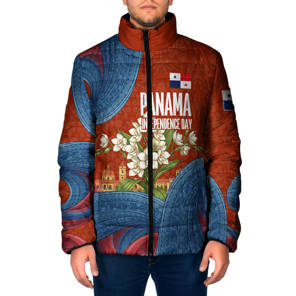 Panama Independence Day Padded Jacket Flag Pollera Dancer Holy Spirit Orchid