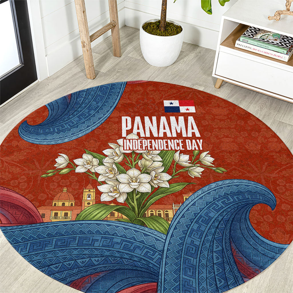 Panama Independence Day Round Carpet Flag Pollera Dancer Holy Spirit Orchid