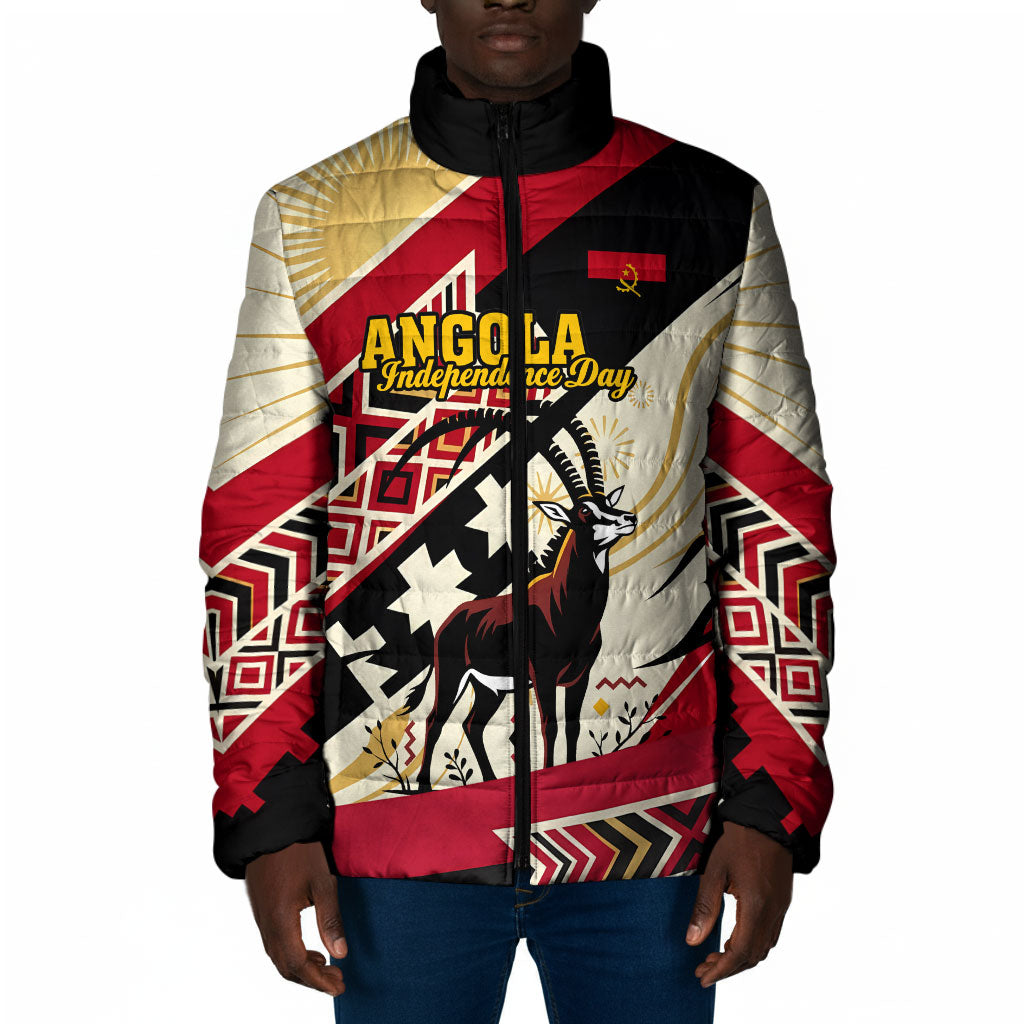 Angola Independence Day Antelope Padded Jacket Flag Coat Of Arms Geometric African