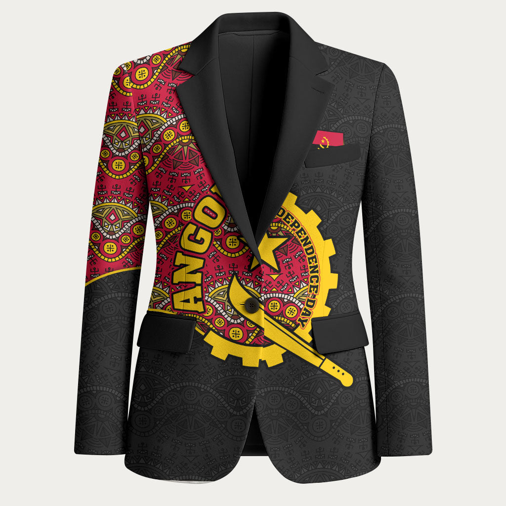 Angola Independence Day Blazer Black Red Flag Coat Of Arms Tribal Geometric