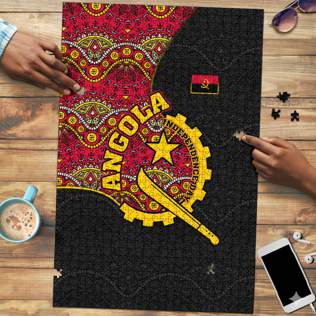 Angola Independence Day Puzzle Black Red Flag Coat Of Arms Tribal Geometric
