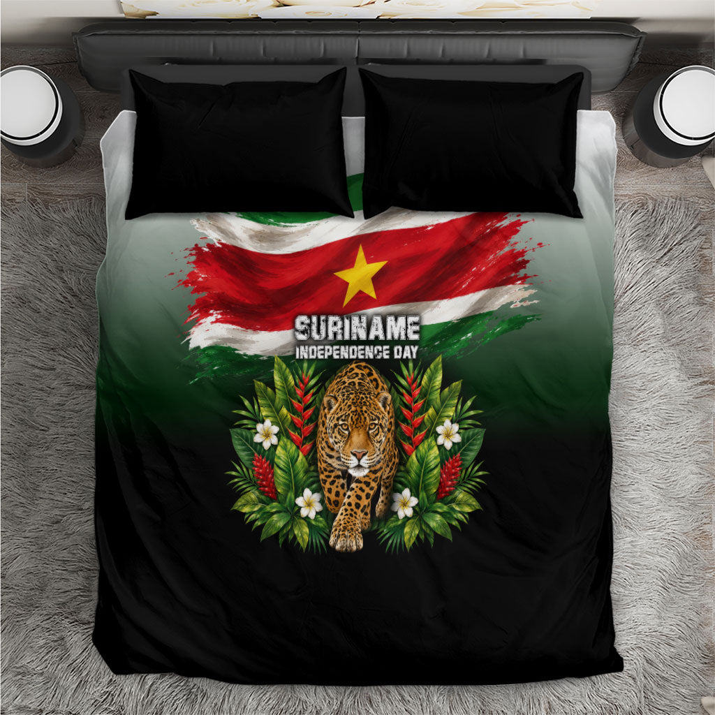 Suriname Independence Day Jaguar Bedding Set Tropical Jungle Wildlife And Patriotic Flag