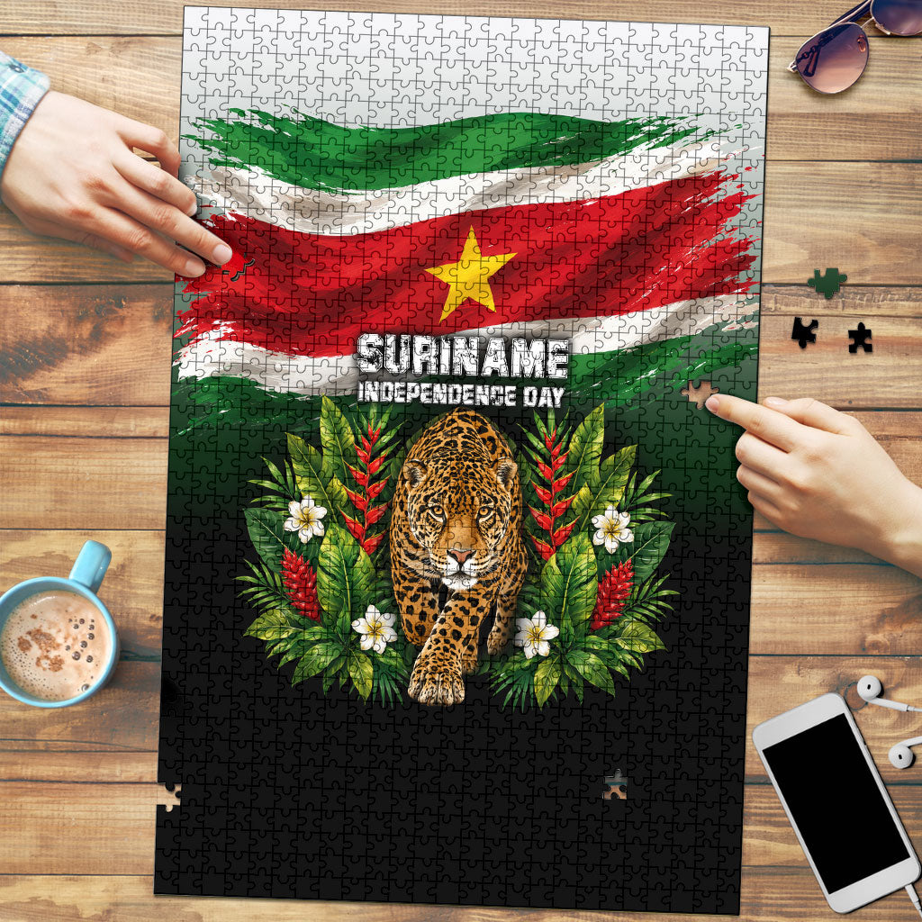 Suriname Independence Day Jaguar Puzzle Tropical Jungle Wildlife And Patriotic Flag