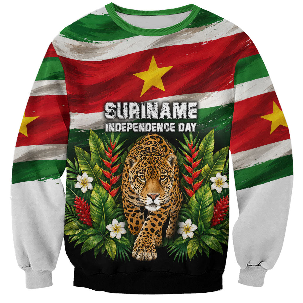 Suriname Independence Day Jaguar Sweatshirt Tropical Jungle Wildlife And Patriotic Flag