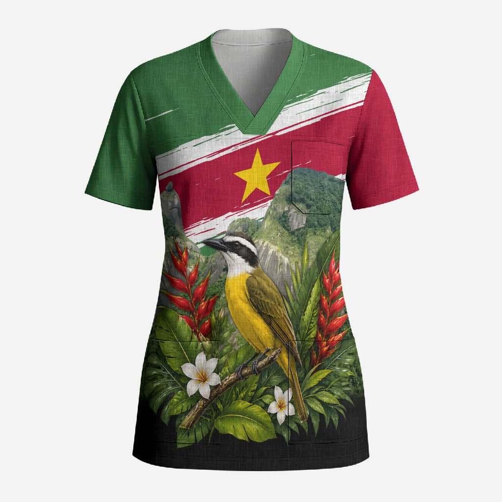 Suriname Independence Day Scrub Top Tropical Jungle Bird And Patriotic Flag