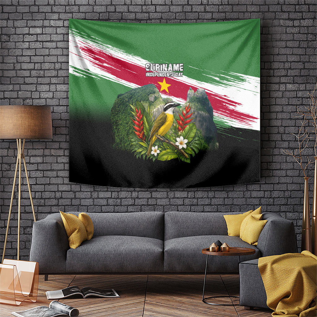 Suriname Independence Day Tapestry Tropical Jungle Bird And Patriotic Flag