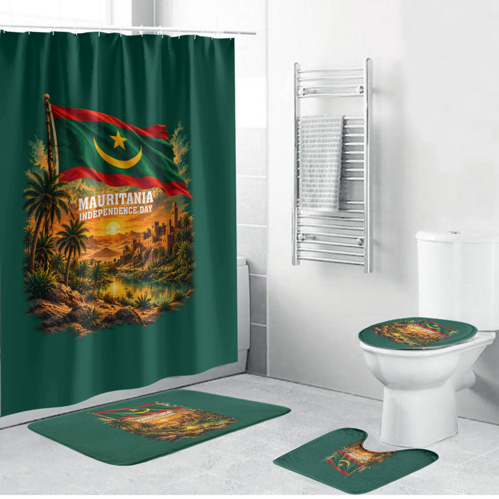 Mauritania Independence Day Bathroom Set Camel Scenic Desert Oasis And Patriotic Flag