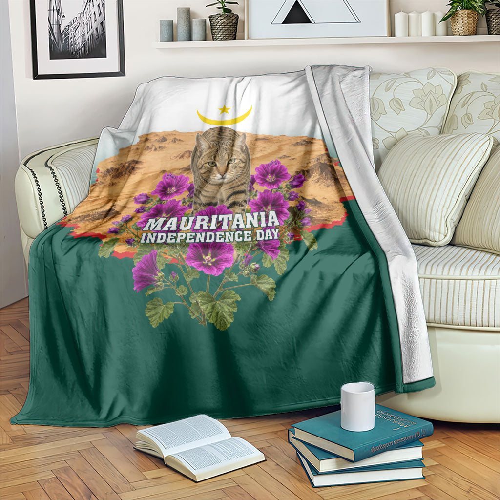 Mauritania Independence Day Cat Blanket Desert Landscape Floral And Patriotic Emblem