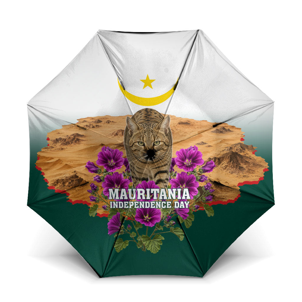 Mauritania Independence Day Cat Umbrella Desert Landscape Floral And Patriotic Emblem