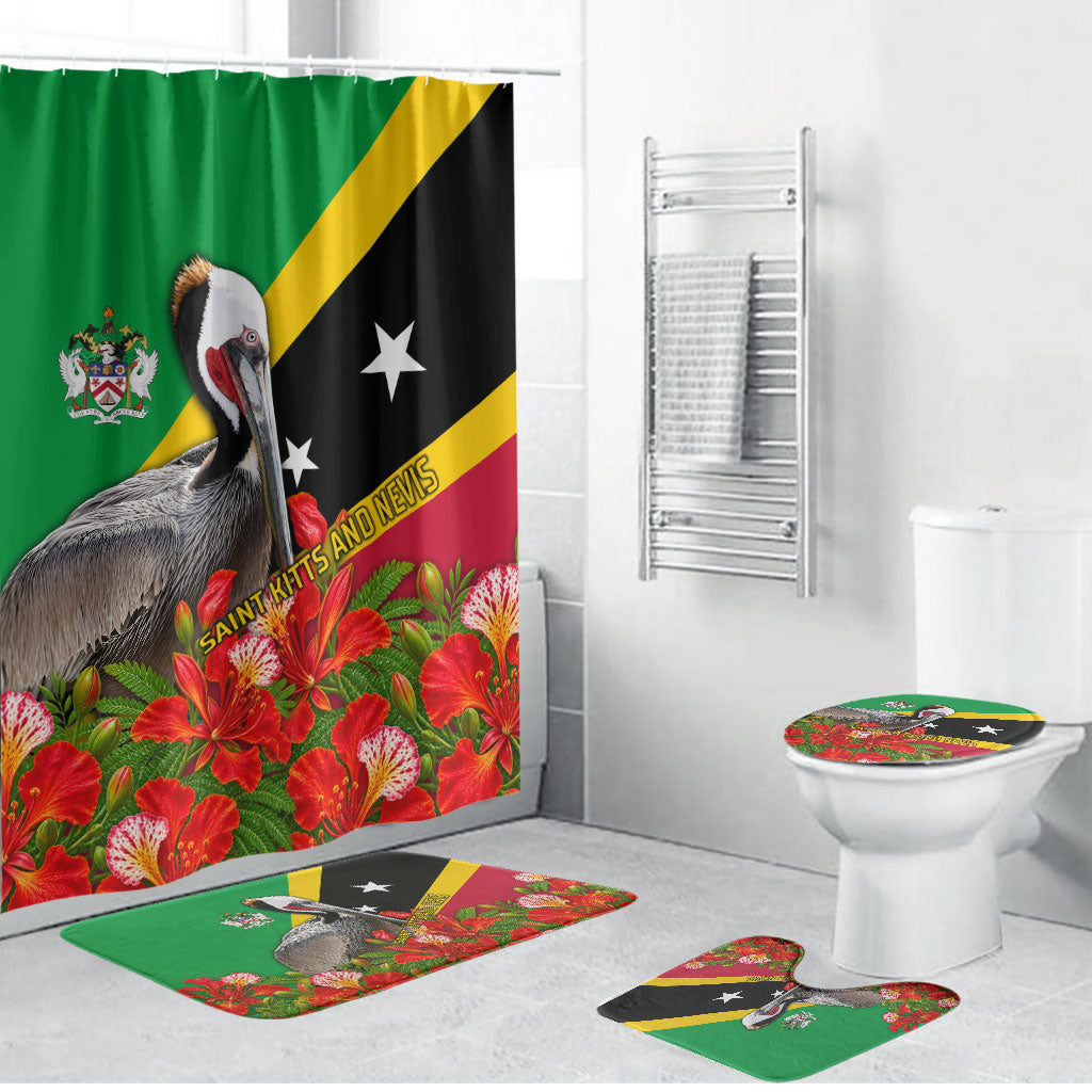 Saint Kitts And Nevis Above Self Bathroom Set Caribbean Heritage Flag Pelican Floral Graphic
