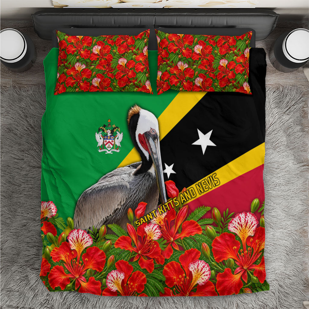 Saint Kitts And Nevis Above Self Bedding Set Caribbean Heritage Flag Pelican Floral Graphic