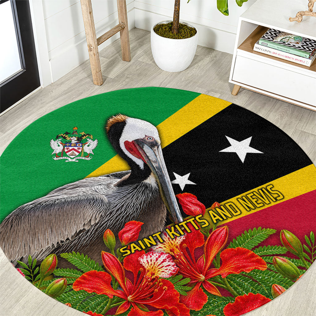 Saint Kitts And Nevis Above Self Round Carpet Caribbean Heritage Flag Pelican Floral Graphic