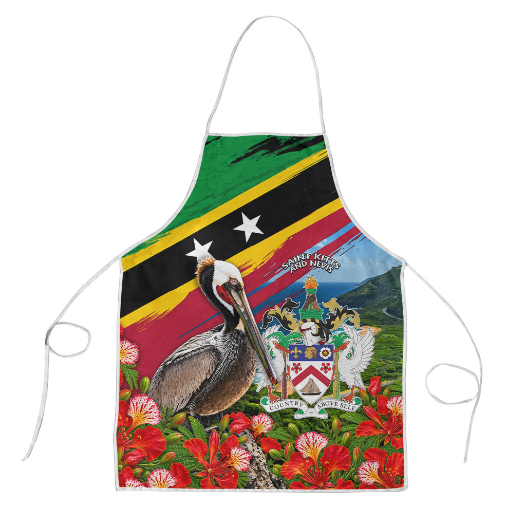 Saint Kitts And Nevis Apron Caribbean Pride Tropical Island Map Pelican Floral
