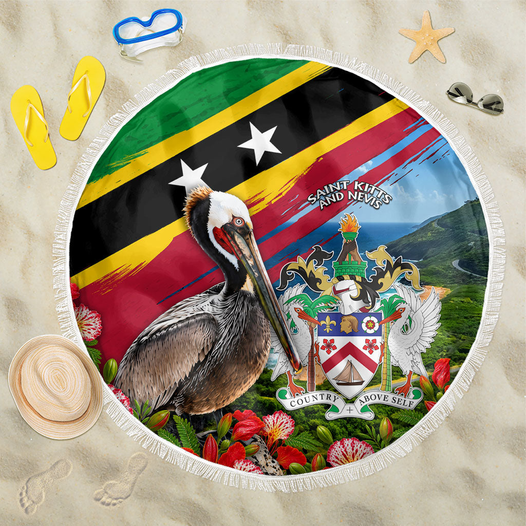 Saint Kitts And Nevis Beach Blanket Caribbean Pride Tropical Island Map Pelican Floral