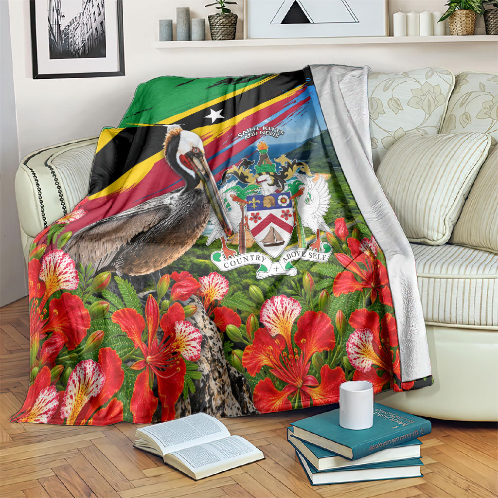 Saint Kitts And Nevis Blanket Caribbean Pride Tropical Island Map Pelican Floral