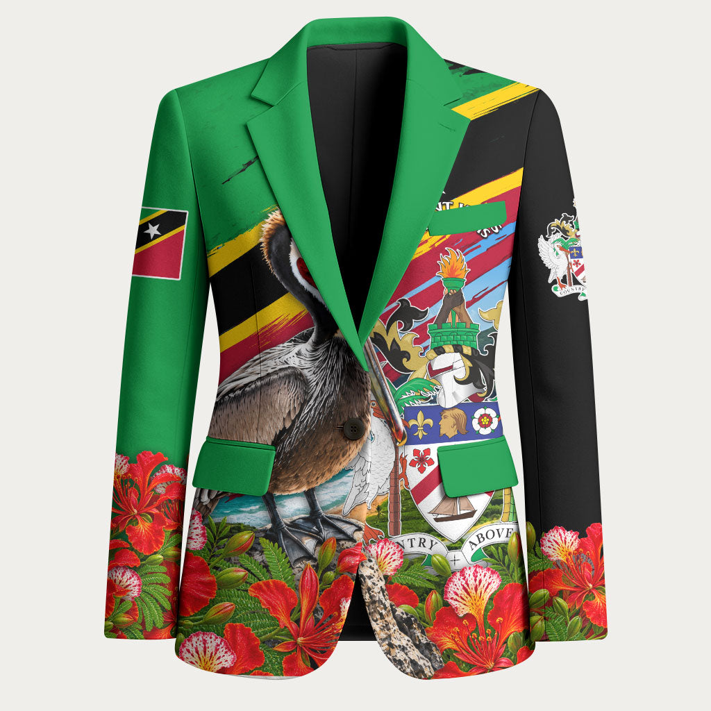Saint Kitts And Nevis Blazer Caribbean Pride Tropical Island Map Pelican Floral