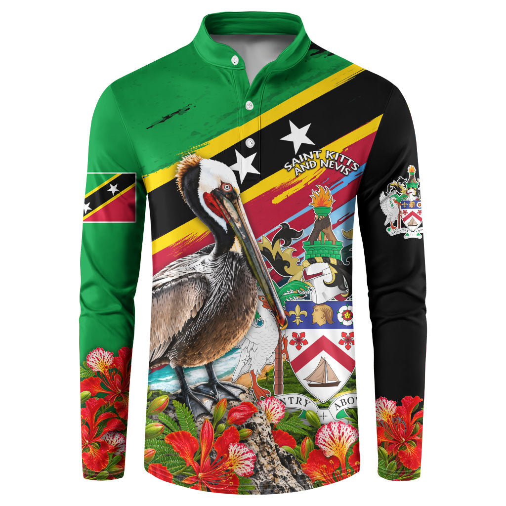 Saint Kitts And Nevis Button Sweatshirt Caribbean Pride Tropical Island Map Pelican Floral