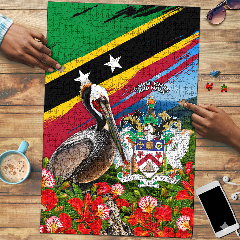 Saint Kitts And Nevis Puzzle Caribbean Pride Tropical Island Map Pelican Floral