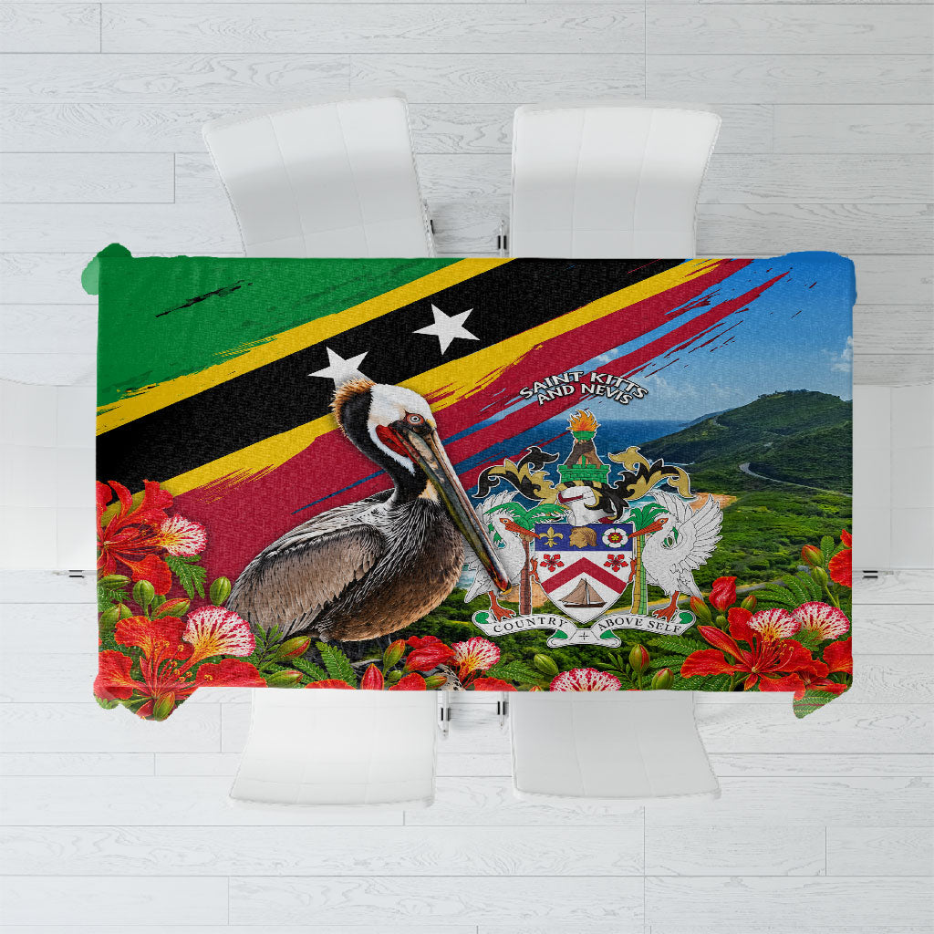 Saint Kitts And Nevis Tablecloth Caribbean Pride Tropical Island Map Pelican Floral