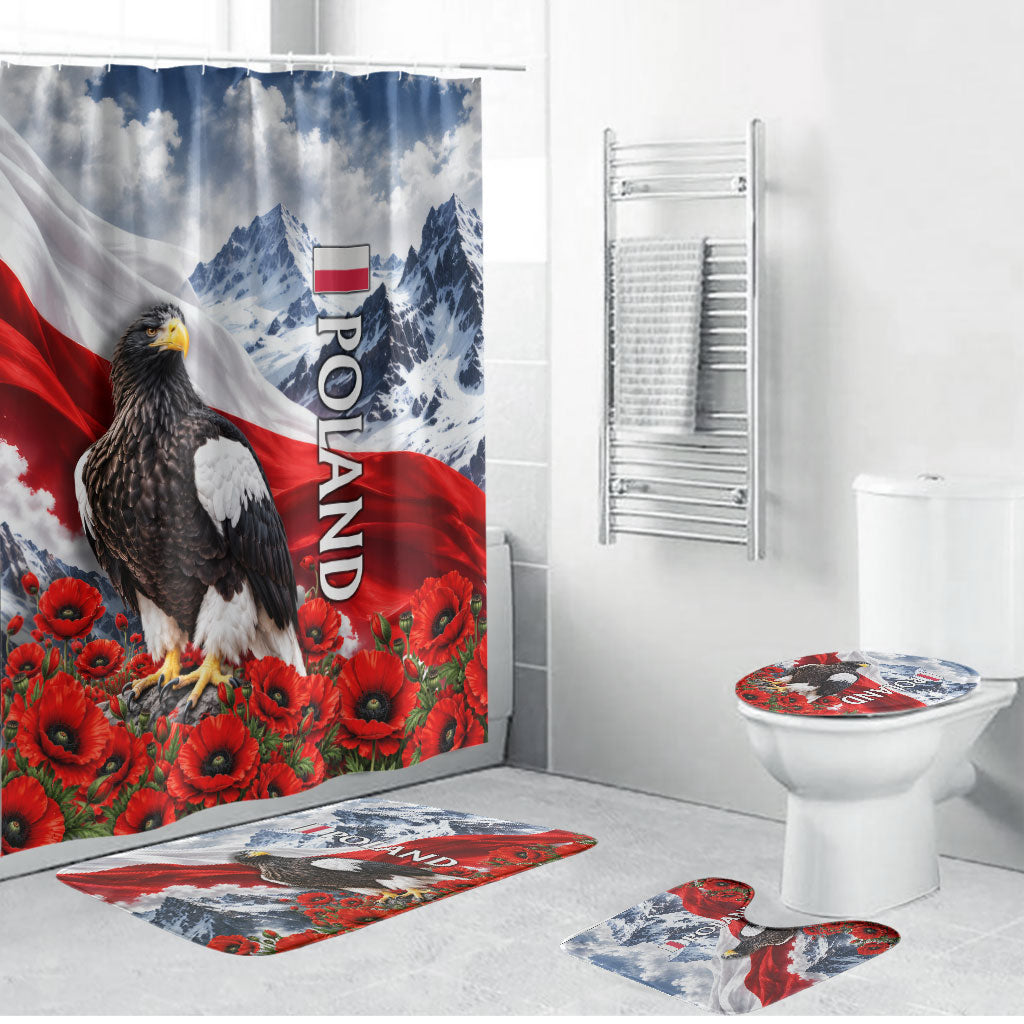 Poland White Eagle Bathroom Set Coat Of Arms Patriotic Flag Red Poppies