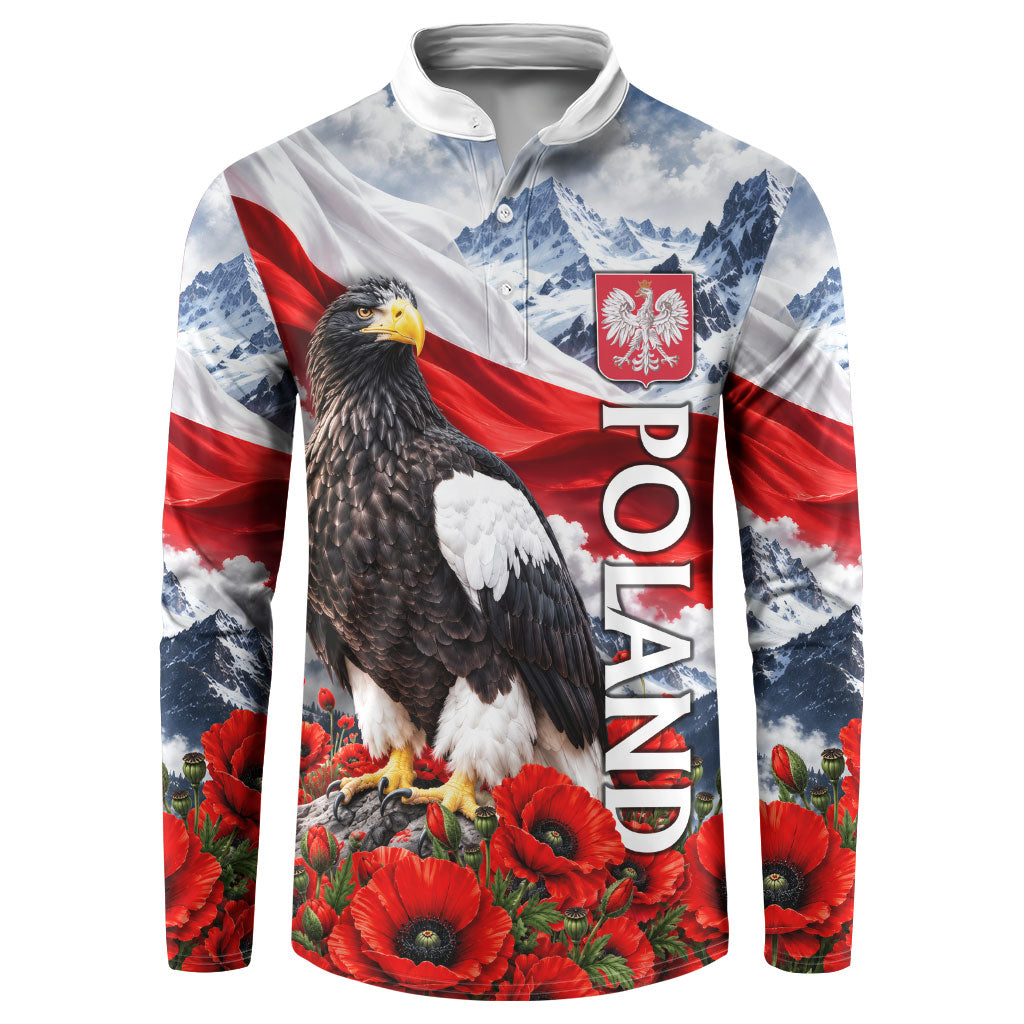 Poland White Eagle Button Sweatshirt Coat Of Arms Patriotic Flag Red Poppies