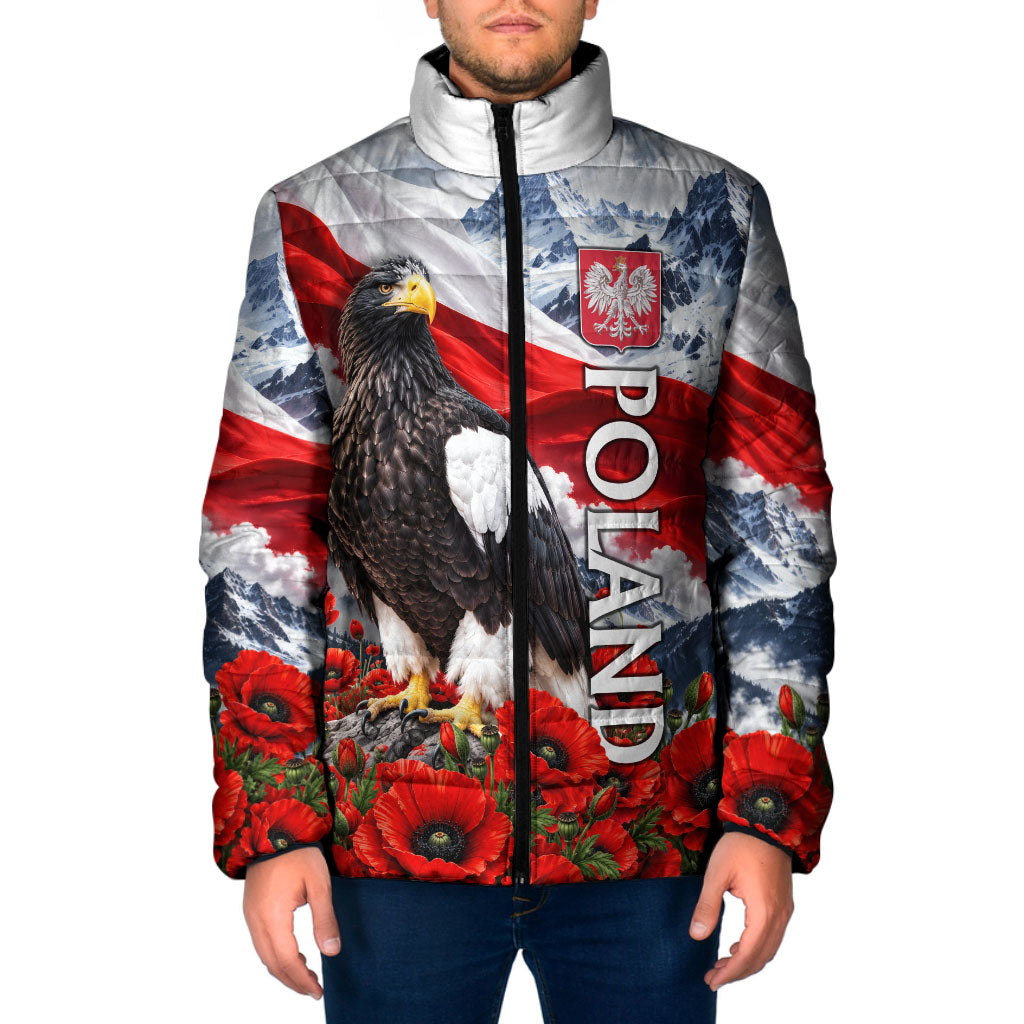 Poland White Eagle Padded Jacket Coat Of Arms Patriotic Flag Red Poppies