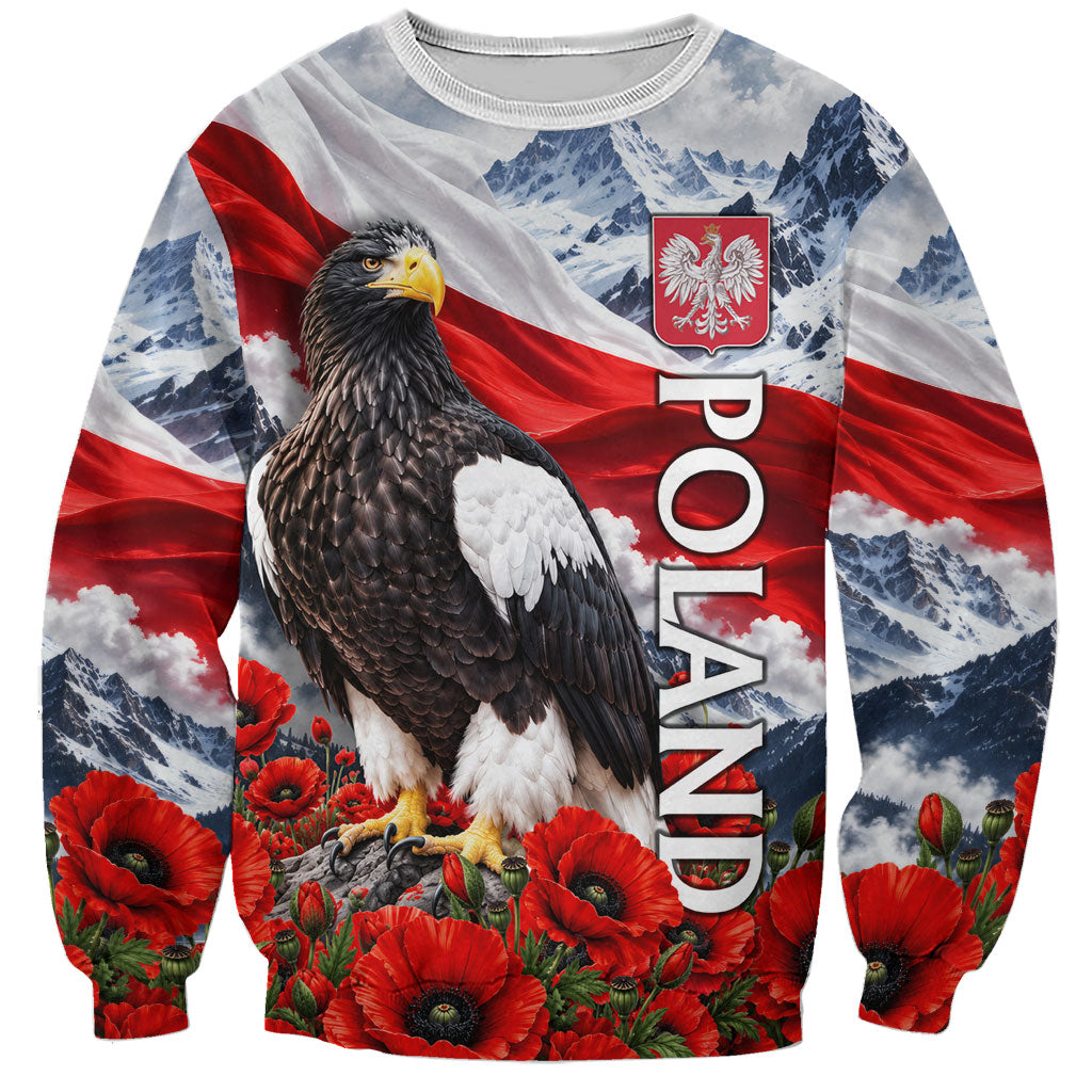 Poland White Eagle Sweatshirt Coat Of Arms Patriotic Flag Red Poppies