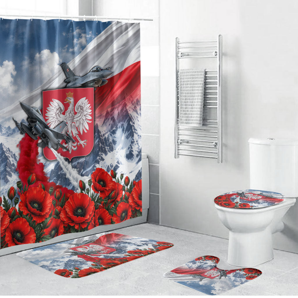 Poland Bison White Eagle Bathroom Set Patriotic Flag Red Poppies Fighter Jet Mountain
