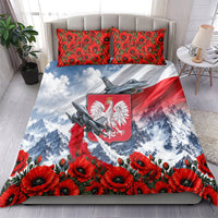 Poland Bison White Eagle Bedding Set Patriotic Flag Red Poppies Fighter Jet Mountain