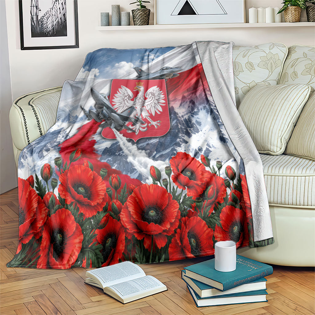 Poland Bison White Eagle Blanket Patriotic Flag Red Poppies Fighter Jet Mountain