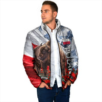 Poland Bison White Eagle Padded Jacket Patriotic Flag Red Poppies Fighter Jet Mountain