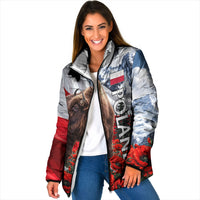 Poland Bison White Eagle Padded Jacket Patriotic Flag Red Poppies Fighter Jet Mountain