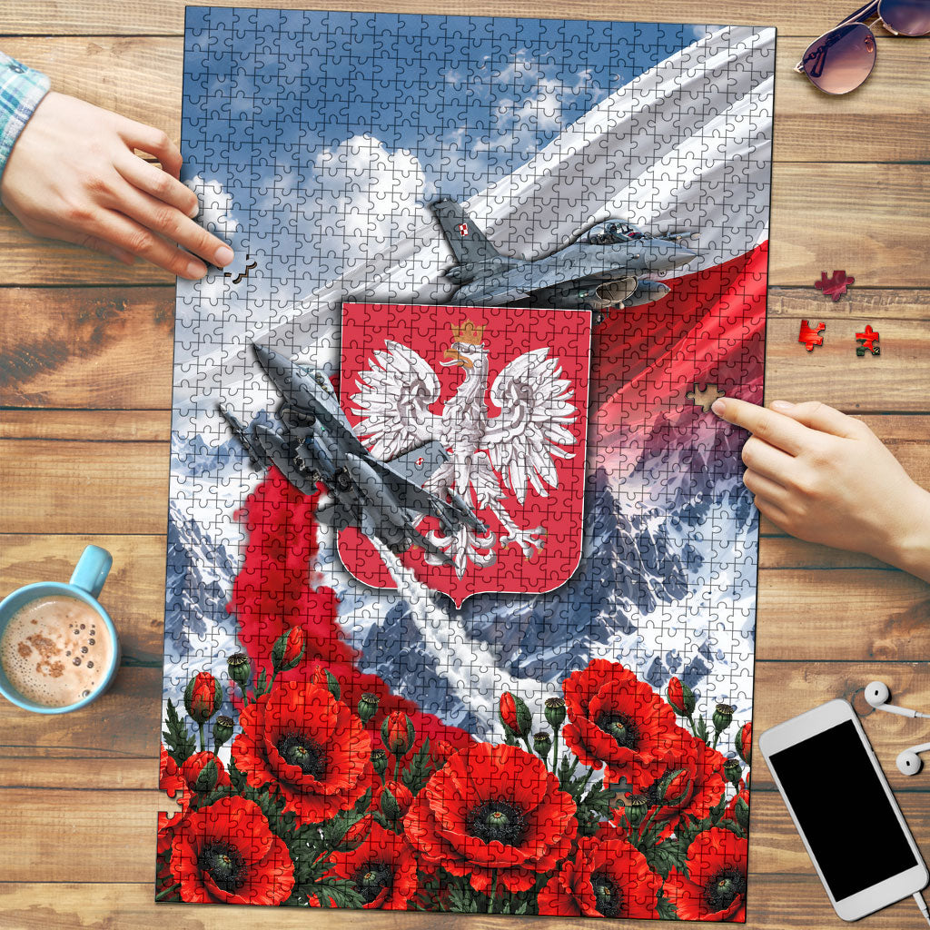 Poland Bison White Eagle Puzzle Patriotic Flag Red Poppies Fighter Jet Mountain