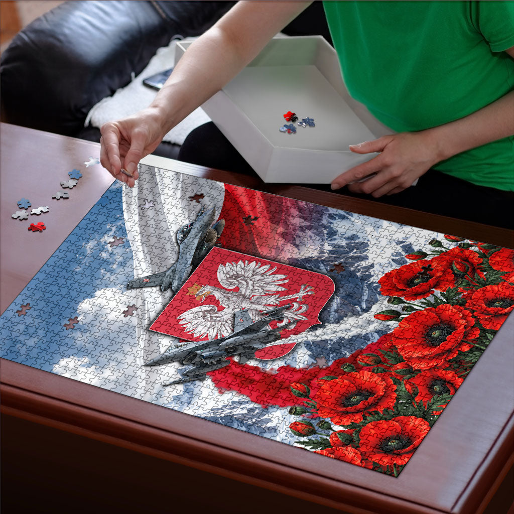 Poland Bison White Eagle Puzzle Patriotic Flag Red Poppies Fighter Jet Mountain