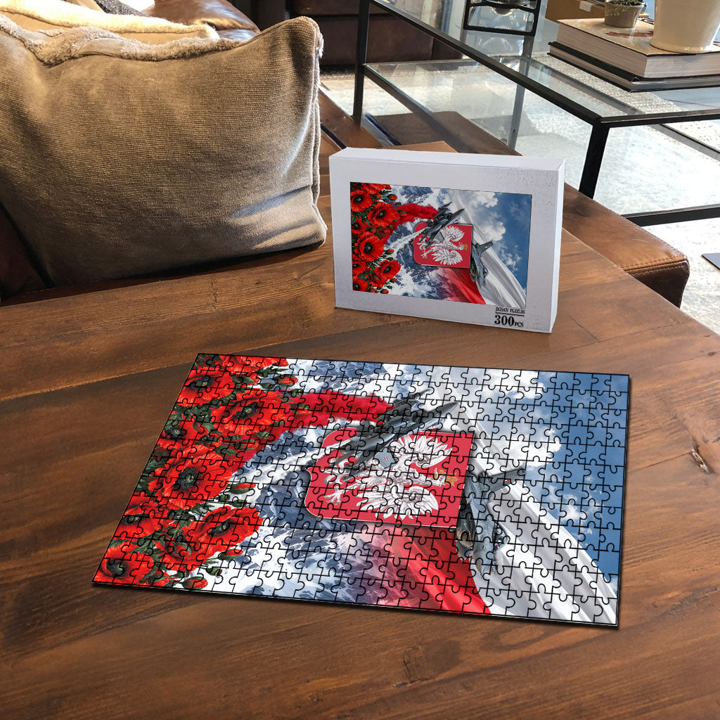 Poland Bison White Eagle Puzzle Patriotic Flag Red Poppies Fighter Jet Mountain
